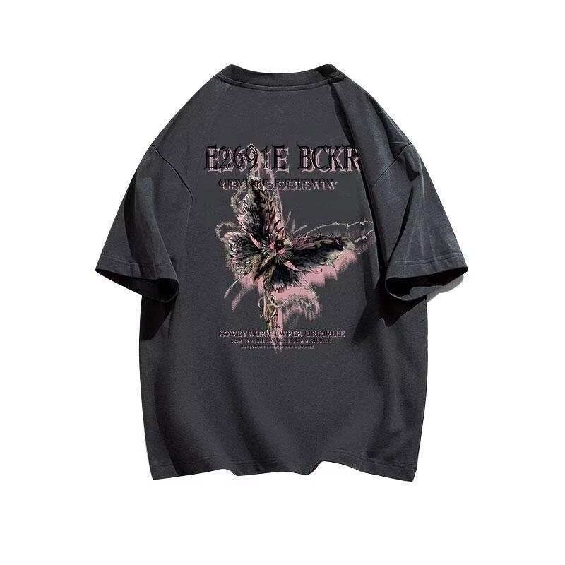 Unisex Retro Hong Kong Style Five-Sleeve White T-Shirt - Loose Summer Fit for Couples, Trendy Short-Sleeve Top