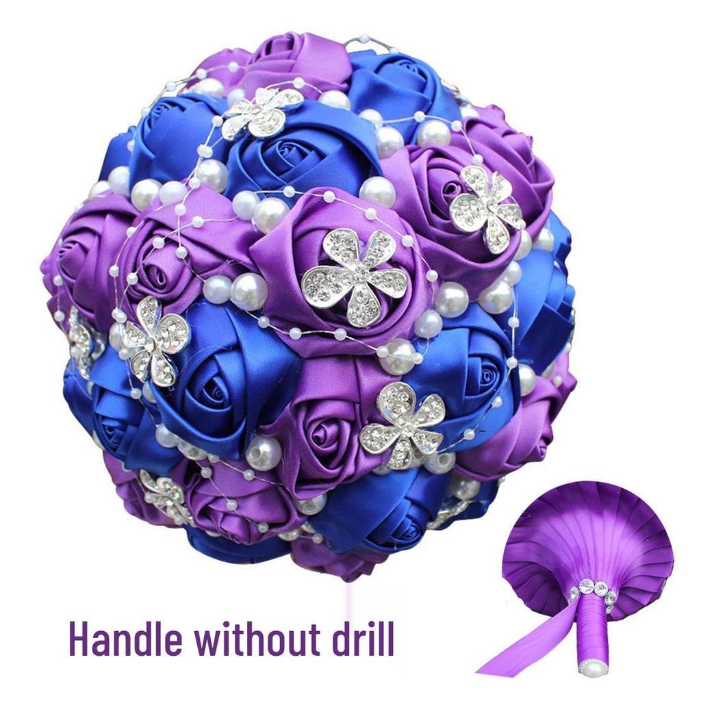 European & American Elegant Ribbon Flower Bridal Bouquet – Beaded Five-Flower Design