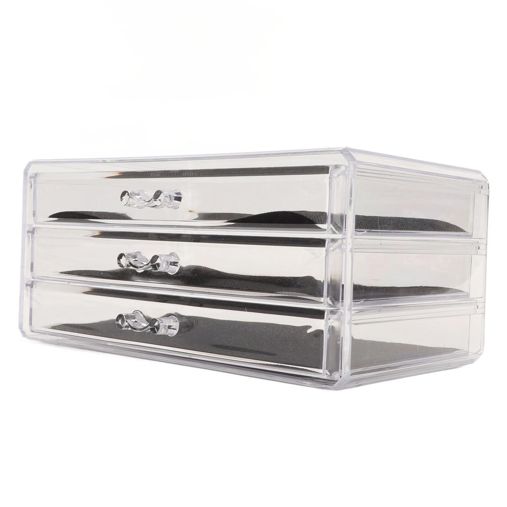 Clear Acrylic 3 Drawer Transparent Dustproof Removable Black Mesh Pads Stackable Jewelry Organizer