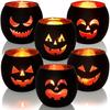 Halloween Table Centerpiece Candle Holders Set of 6, Black and Gold Glass Votive Holder with 6 Grimace, Tealight Holders