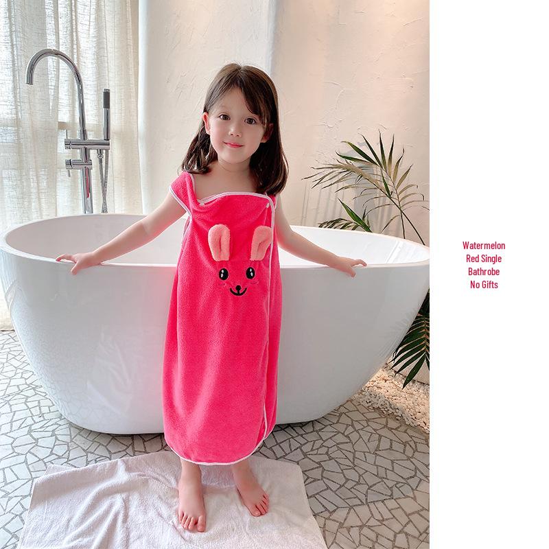 Coral Fleece Cartoon Bath Towel Set: Thick, Absorbent, Embroidered for Children and Mothers