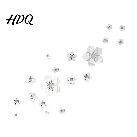 Floral 3D Acrylic Decals Mirror Flower Wall Stickers Self Adhesive Decor