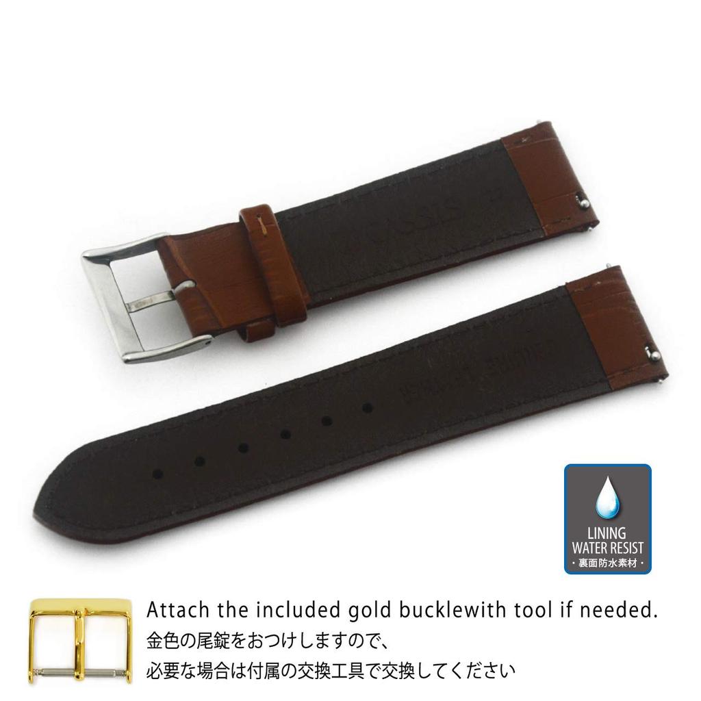 CASSIS Calfskin Embossed Watch Strap, Waterproof Backing, AVALLON Series, 20mm, Gold Brown, with Replacement Tool, D1022238041020
