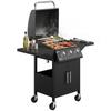 3 Burner Gas Bbq Grill 8.7 Kw Outdoor Portable Barbecue Trolley W Warming Rack Side Shelves Cabinet Black
