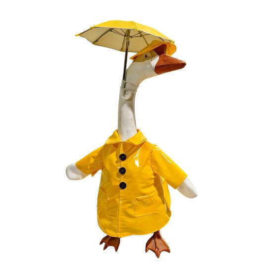 1 Set Porch Goose Rain Jacket Yellow Raincoat Hat And Umbrella Waterproof Goose Outfit Fits 23 Inch Porch Goose for Yard Lawn Decor