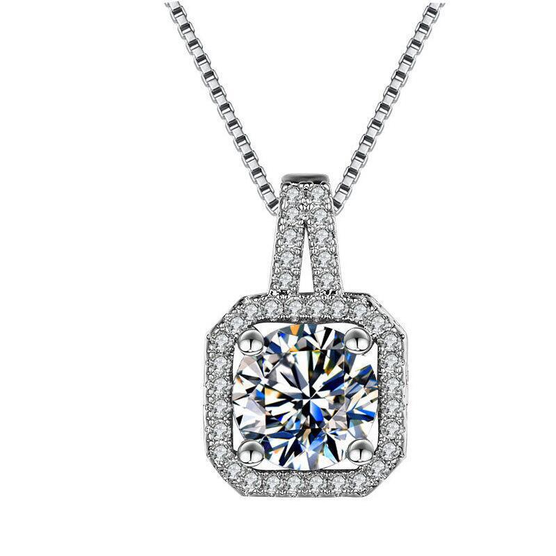New Fashion 925 Sterling Silver Jewelry Round Zircon Pendants Necklaces Women Fine Semi Rhinestone Circle Clavicle Chain Choker