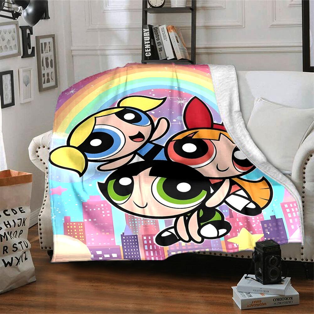 1pc Powerpuff1 Blanket, Gift, for Men and Women, Soft Blanket, Good for Sofa Bed Couch Travel, Lightweight Flannel Blanket