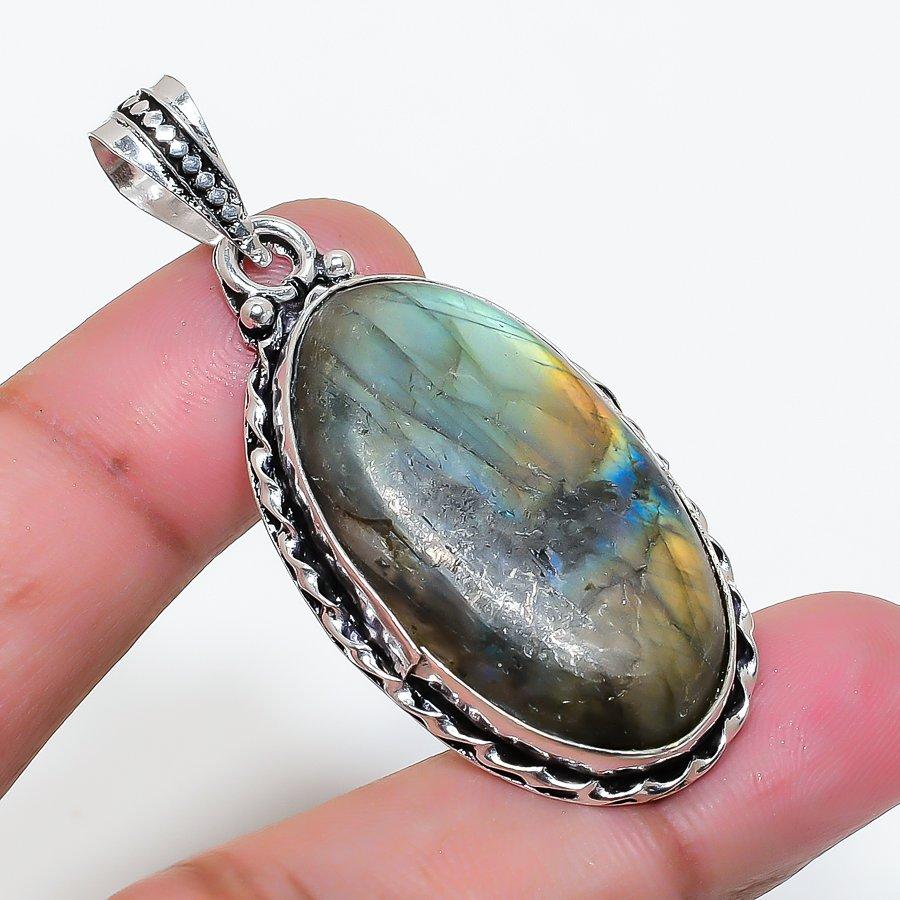 Natural Labradorite Gemstone 925 Sterling Silver Jewelry Pendant 2.01" AP-16153