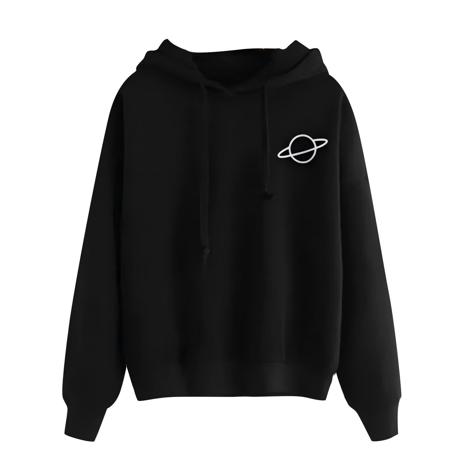 

Свободная повседневная толстовка с капюшоном и принтом «Планета» для женщин L чёрный