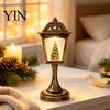 Battery Operated Lamp Christmas Snow Sphere Lamp, Retro Street Design, Santa Decorative Snowman Tree Night Light for Bedroom, Tabletop Decor