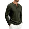 Men's Long Sleeve Loose Fit Ribbed Breathable Henley Shirt Button Placket Casual Pullover Top