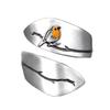 Bague Ouverte Réglable avec Motif Oiseau et Branche Finition Argent Sterling Accessoire Bijou Inspiré par la Nature pour un Usage Quotidien