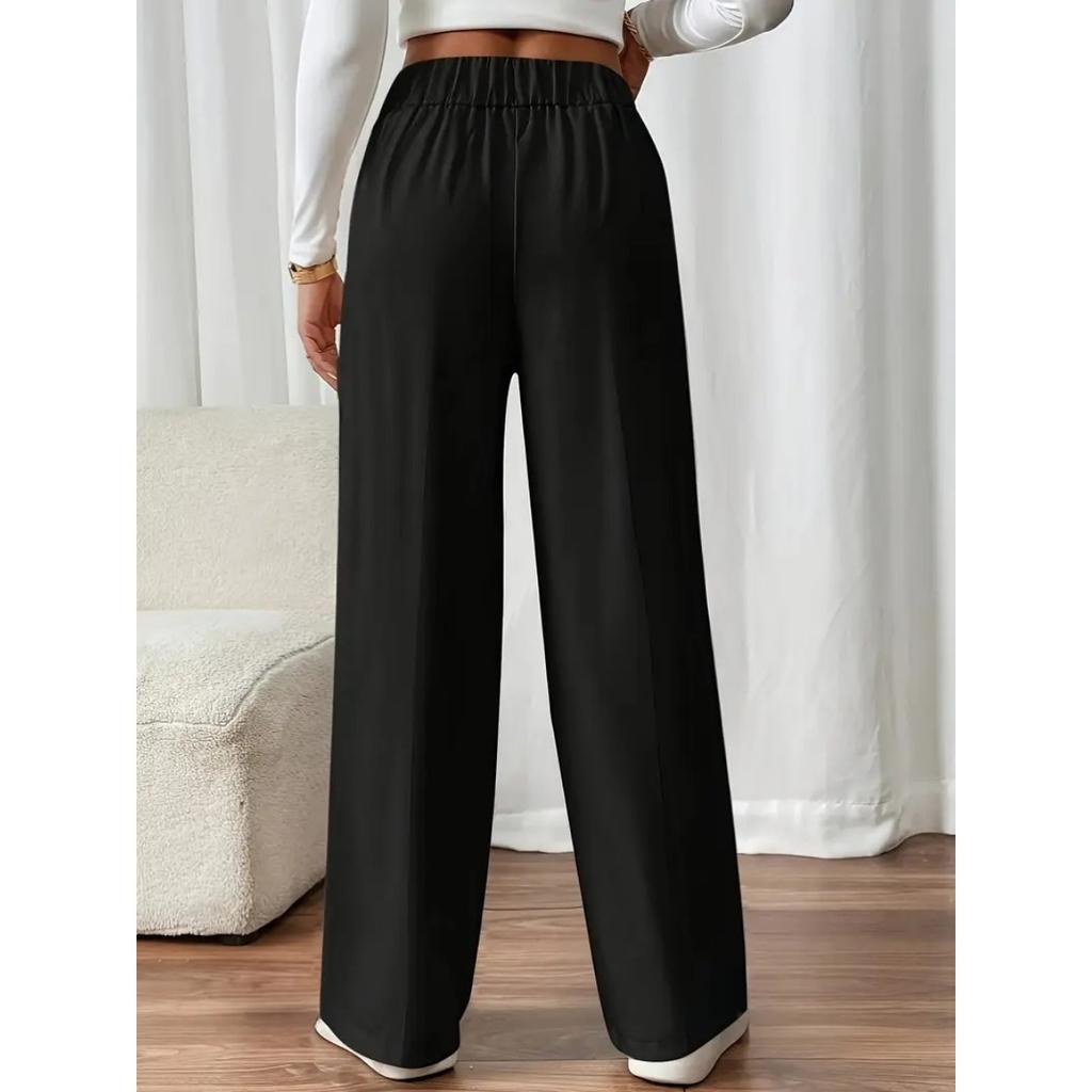 New Vertical Floor Length Casual Pants, High Waisted Pants, Loose and Elegant Straight Leg Women's Niche Design, Solid Color Pants
