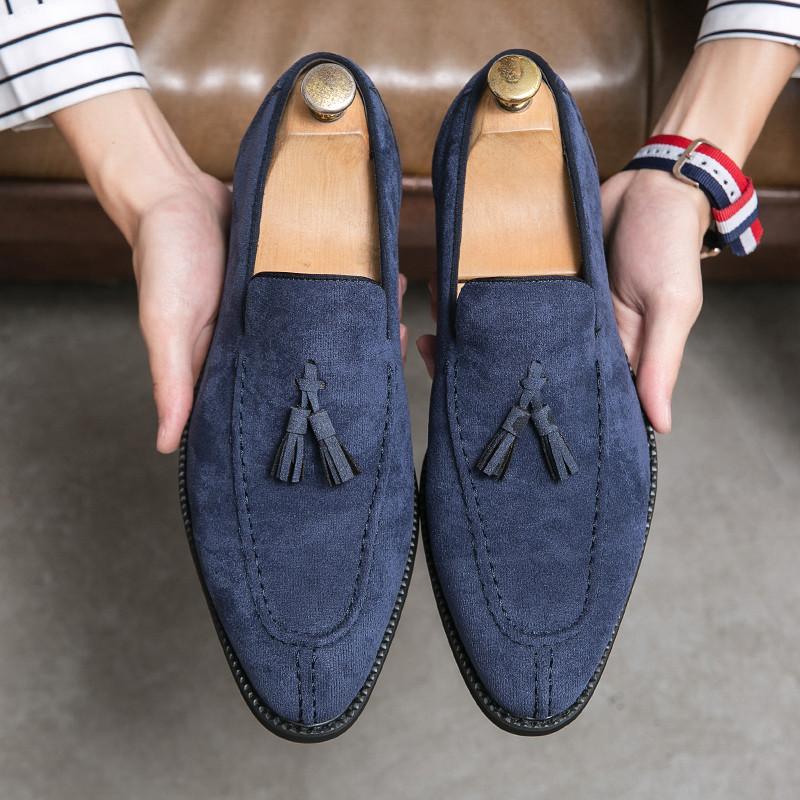 Tassels Loafter Fashion New Men's Pointed Purple Blue Dress Casual Shoes Male Wedding Dress Homecoming Footwear Zapatos Hombre