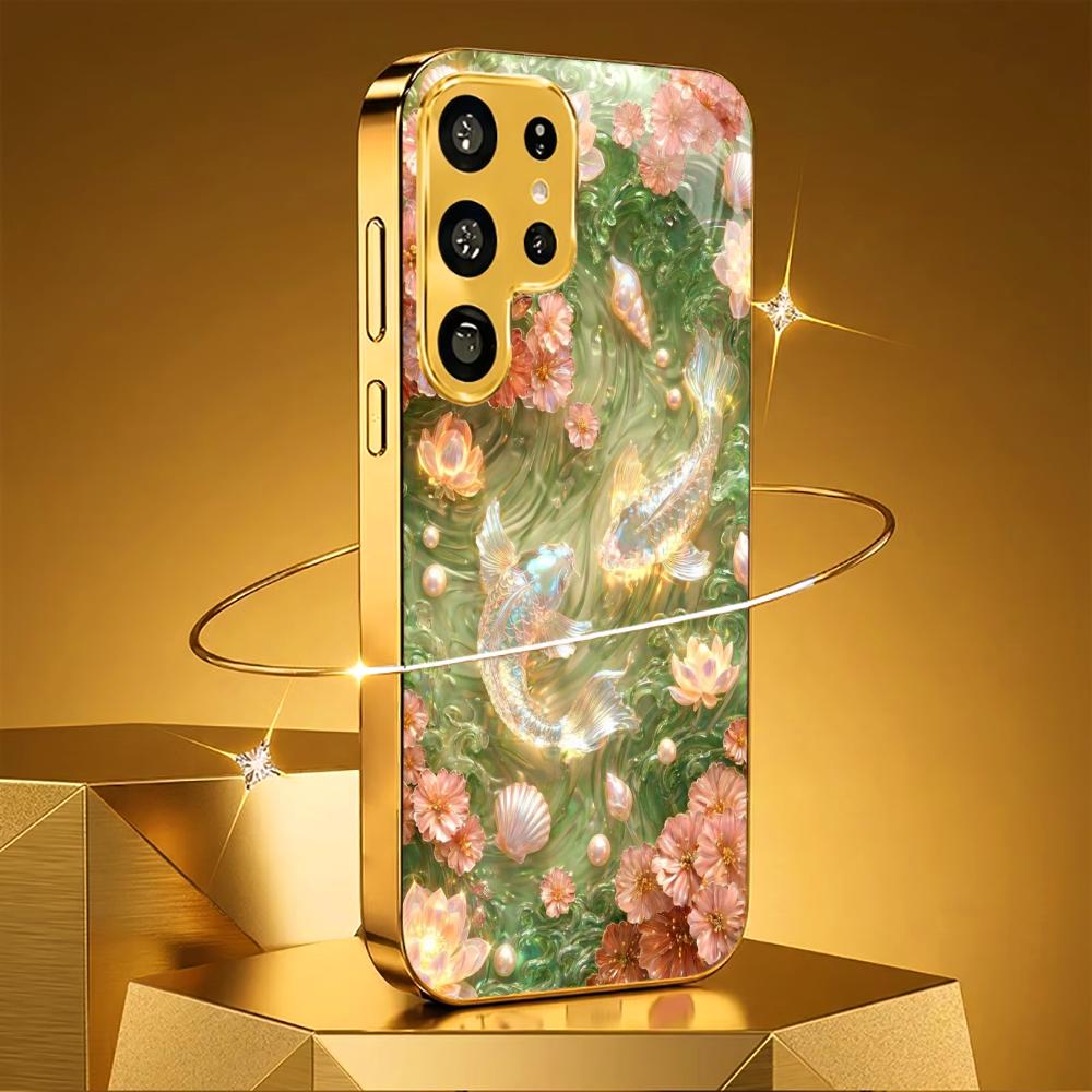 Scratch Proof Pisces High-end PhoneCase Electroplated Glass PhoneCase for Samsung Galaxy S26 S25 S24 S23 S22 S21 FE,Ultra,Plus