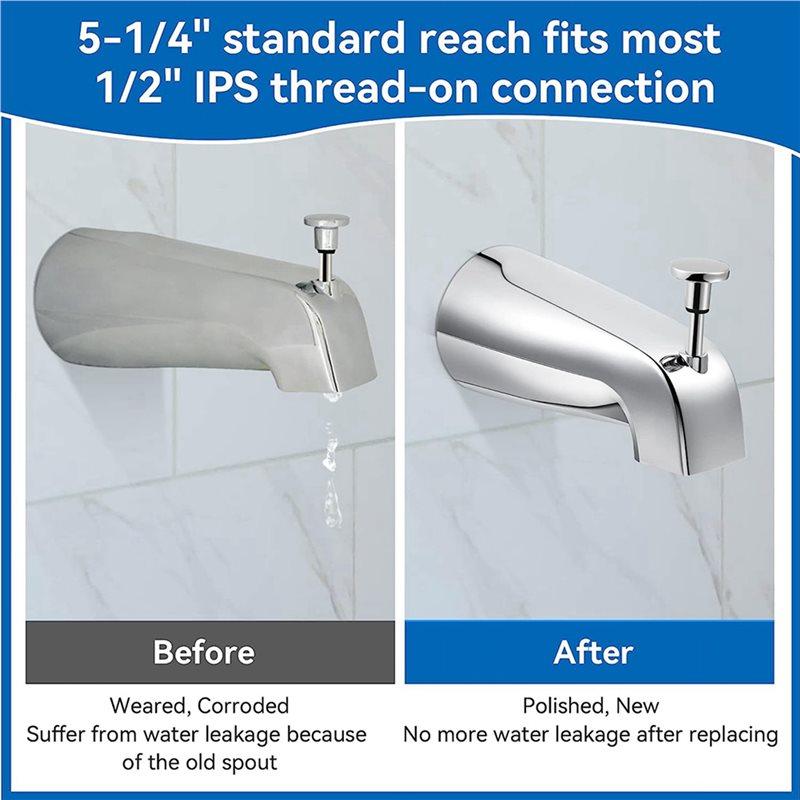4X Bathroom Tub Spout,5 1/4 Inches Reach Wall Front Mount With Shower Diverter 1/2In IPS Inside Thread Faucet Spout