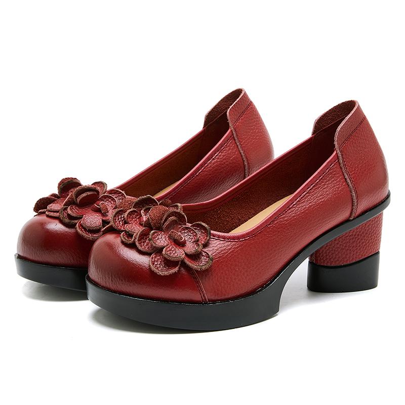 

Мода GKTINOO 2025 Весна Новые Этнический Стиль Круглый Носок Высокий Каблук Туфли Цветок Платформа Ретро Натуральная Кожа Лодочки Женская Обувь 250