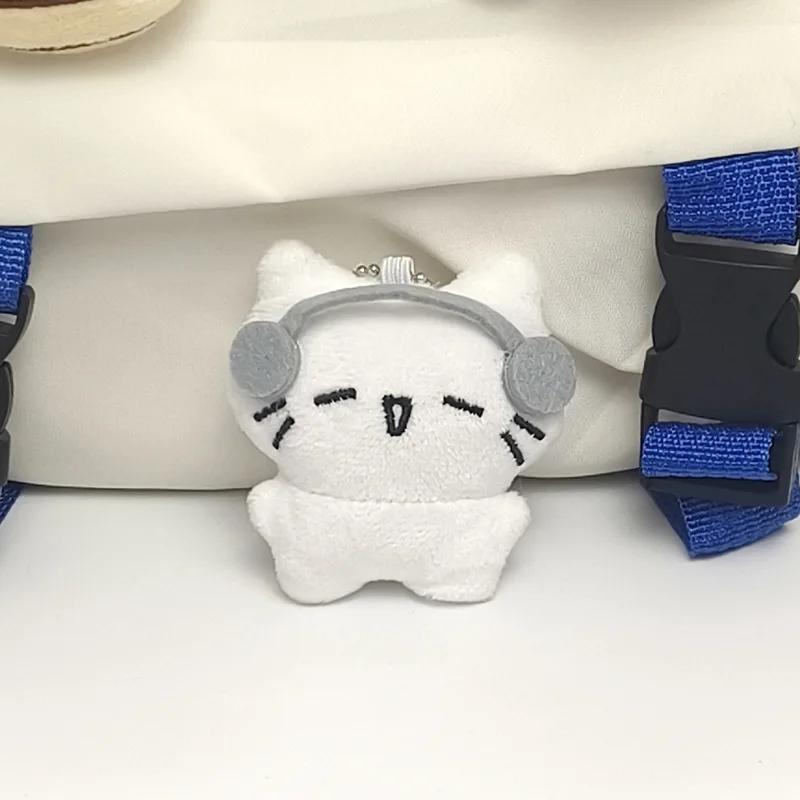 Cute Headphones Kitten Couple Keychain Mini Crying Cat Doll Plush Keyring Bag Pendant Charms Backpack Decor Cartoon Cat Keychain