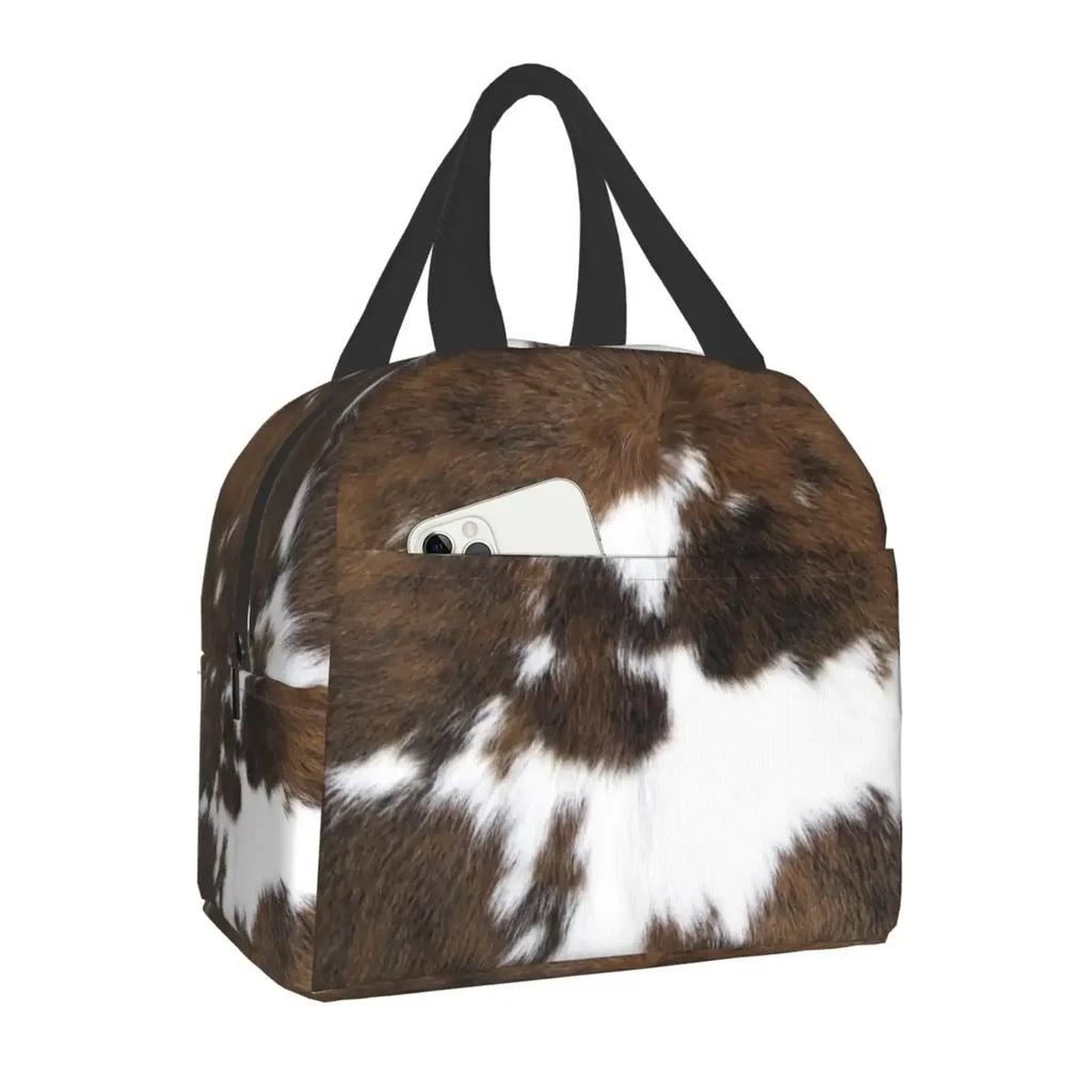 Animal Cowhide Texture Cow Print Lunch Bag for School Office Picnic Leakproof Insulated Cooler Thermal Lunch Box Women Children