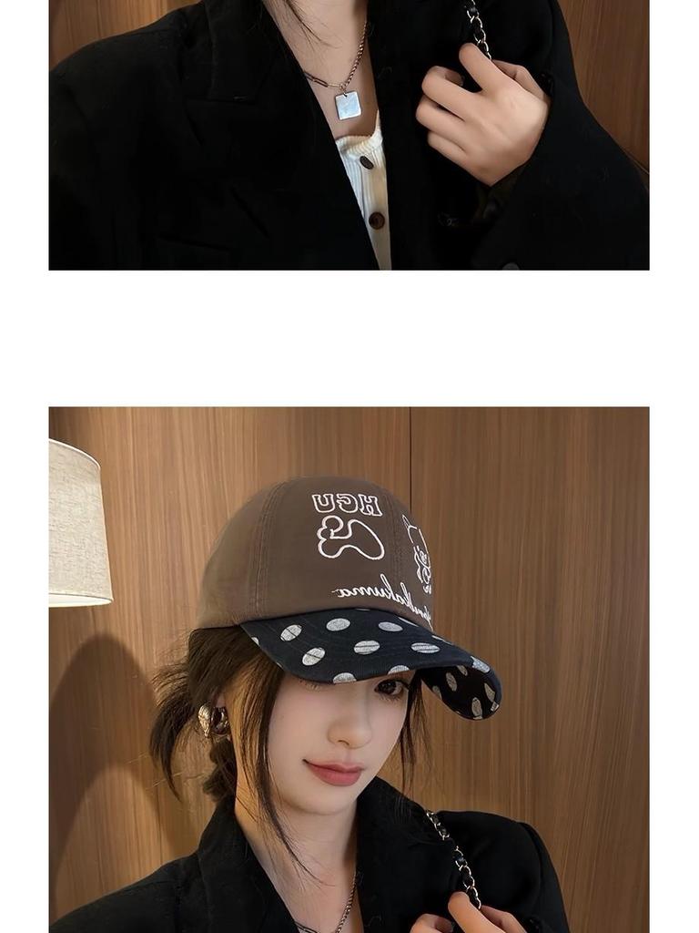 Korean Embroidery Rilakkuma Polka Dot Baseball Cap: Women's Spring/Autumn Fashion, Versatile Duckbill Hat for Slimming Face.