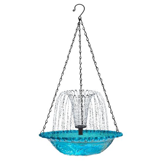 Solar Cascade Fountain Birdbath Solar Powered Fountain Bird Bath Hanging Glass Bowl Birdbath Attracts Wild Birds Hummingbirds for Outdoor Garden Yard