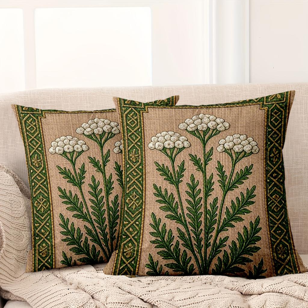 1 Stück - 2D Flachdruck Gesticktes Blumenmuster Dekokissen Polyester Kissenbezug Sofa Dekorative Kissenhülle