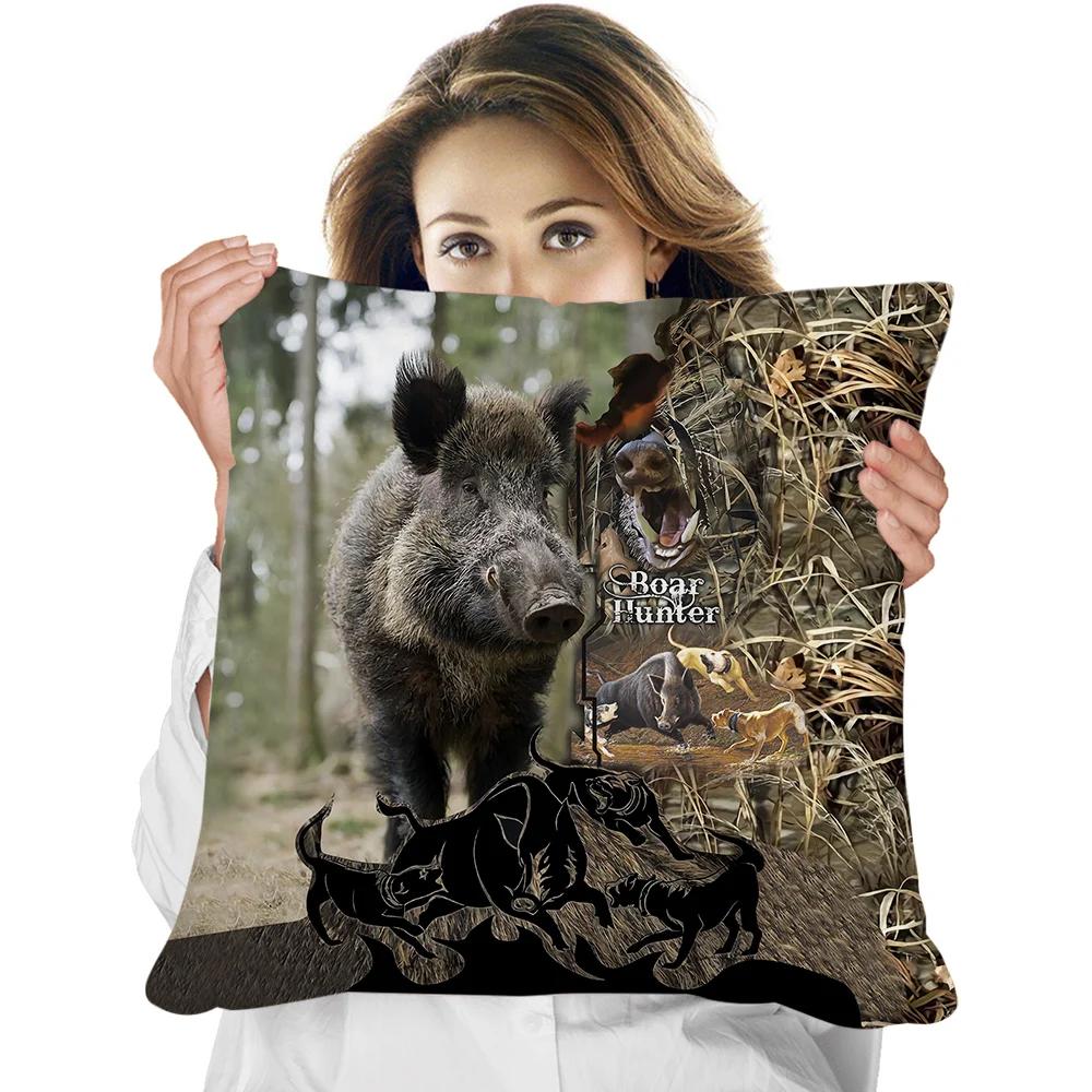 Animal Pillowcase Beautiful Wild Boar Hunting Reversible Printed Cushion Cover Home Fun Throw Pillow