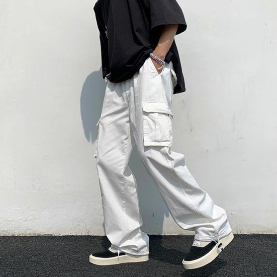 Hip-Hop-Stil, mehrere Taschen, weites Bein, locker, einfarbig, mittlere Taille, gerades Bein