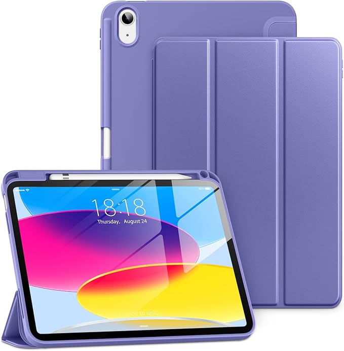 New Tri-fold Soft TPU PU Leather Tablet Case for iPad 10.9" 2022 - Lightweight Folio Stand with Pencil Holder-Auto Sleep/Wake