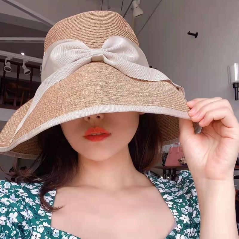 Liu Yifei Japanese foldable sunscreen hat women's bucket hat beach sunshade big brim straw hat summer sun hat