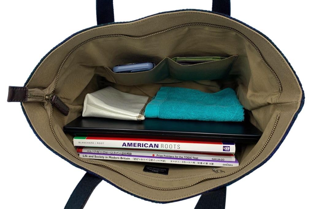 [Natur und Entwicklung] Harris Tweed und Paraffin-Canvas-Tragetasche mit Lederaccessoire und Reißverschluss oben (WG2422-RDC)