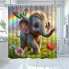 Cute Elephant Shower Curtain Baby Elephant With Butterfly Rainbow Flowers Art Kids Decor Waterproof Fabric Bath Curtain Set Home