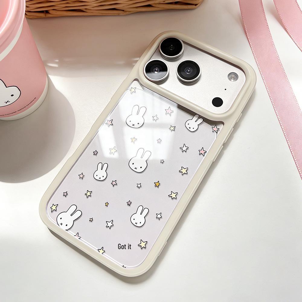 Ins Star Little Rabbit Transparent Phone Case for Apple 16/17 Promax, Full Coverage iPhone 15/14/13 - Women's Edition