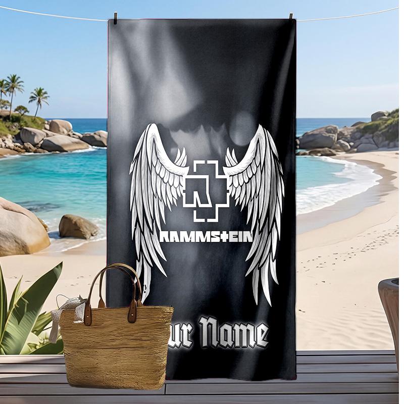 Rammstein Custom Beach Towel, Print Your Name Text Lightweight Absorbent Towel for Swimming Travel