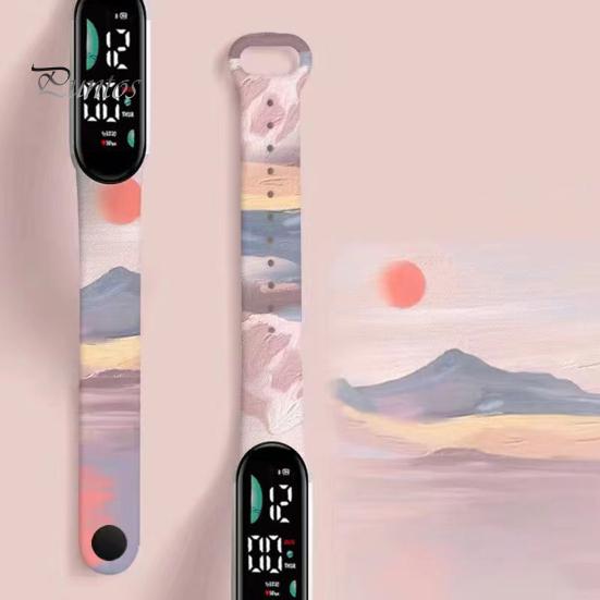 Children Digital Watch LED Cartoon Dog Print Adjustable Silicone Strap Clear Accurate Display Portable Students Unisex Wristwatch