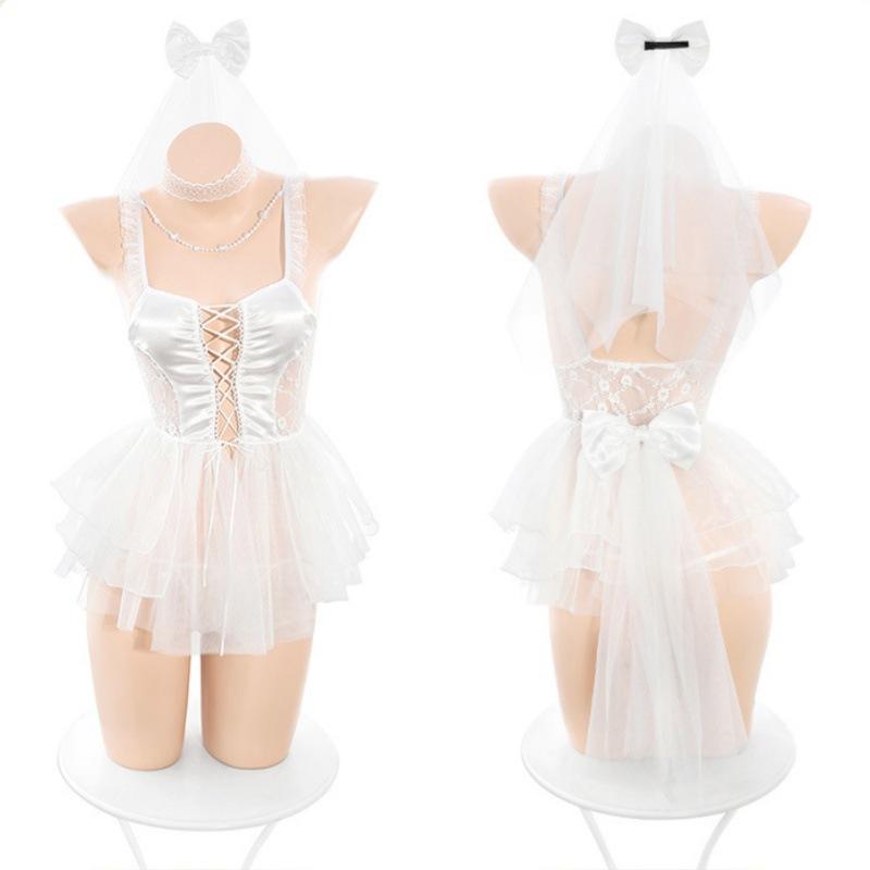 Bead chain embellished front straps bridal suit wedding dress lingerie uniform sexy pajamas