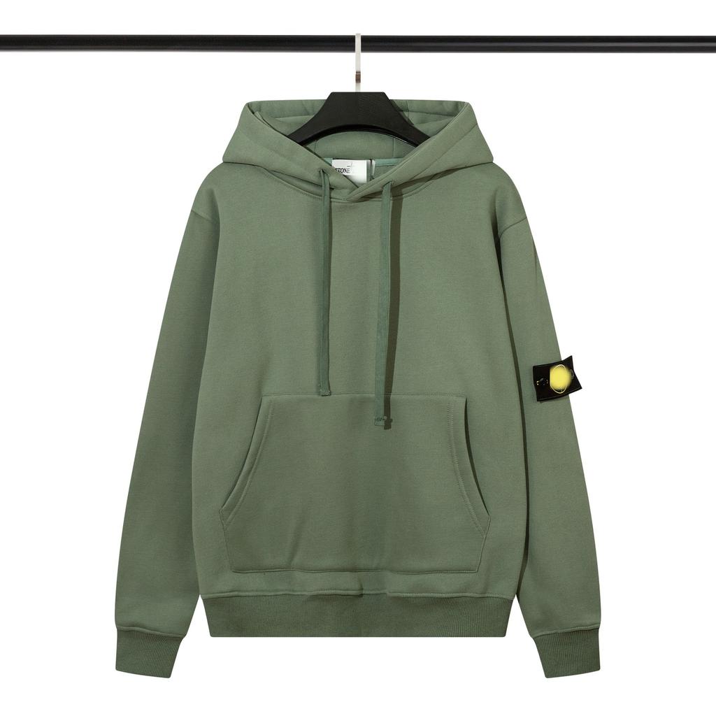 STON Basic Solid Color Compass Patch Fleece Hoodie Long Sleeve Pullover Sweatshirt for Men Women