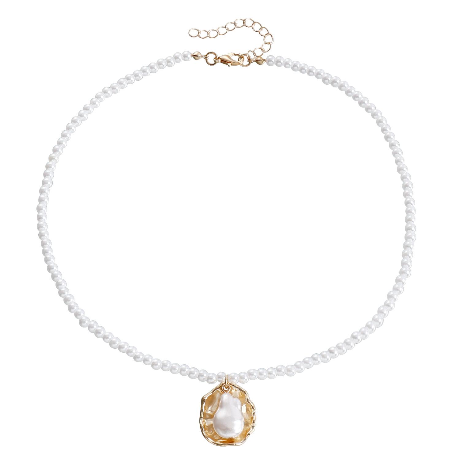 

Simple handmade beaded 1mm imitation pearl neck chain necklace, Spice Girl light luxury high sense золотой