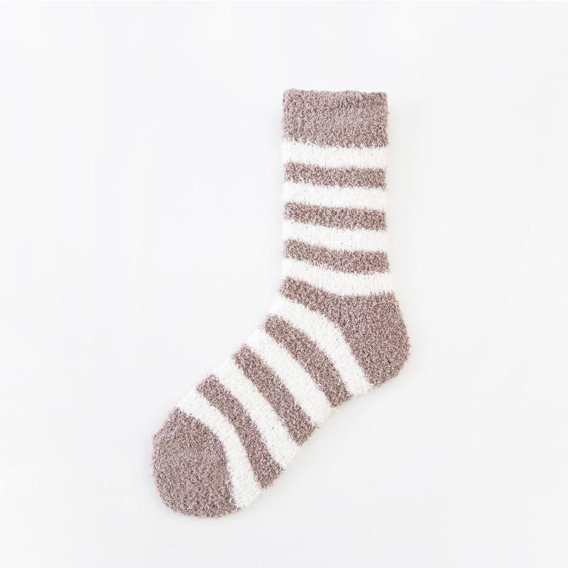 No hair loss sleep socks candy color striped coral fleece socks women's fleece thickened home floor socks