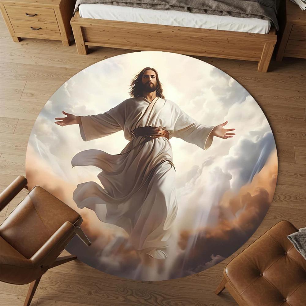 1pc Heavenly Figure, Ascension Round Chair mat Area Rug - Non-Slip, Floor Mat for Office, Bedroom, home decor Christmas Gift p0811047
