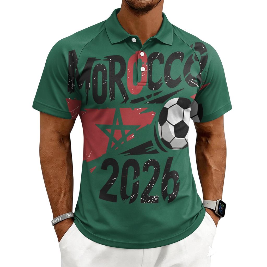 Men's World Tournament Series Casual Printed Polo Shirt Button Short Sleeve Top with Graphic Design for Sports and Leisure