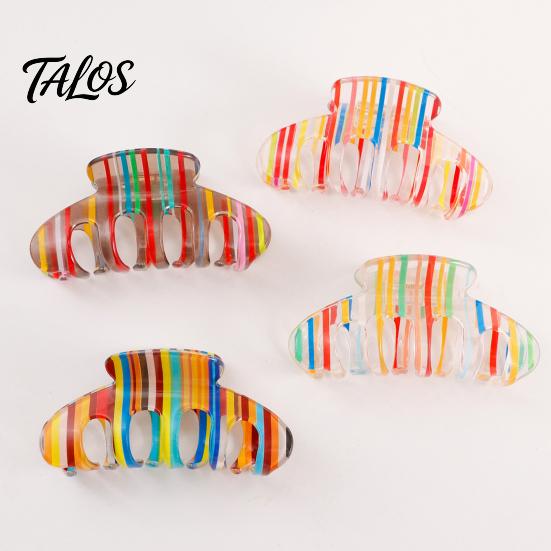 Smooth Surface Hair Clip Claw for Women, Hollow Widened with Curved Transparent Anti-Slip Teeth, Acrylic Rainbow Design Accessory Teeth