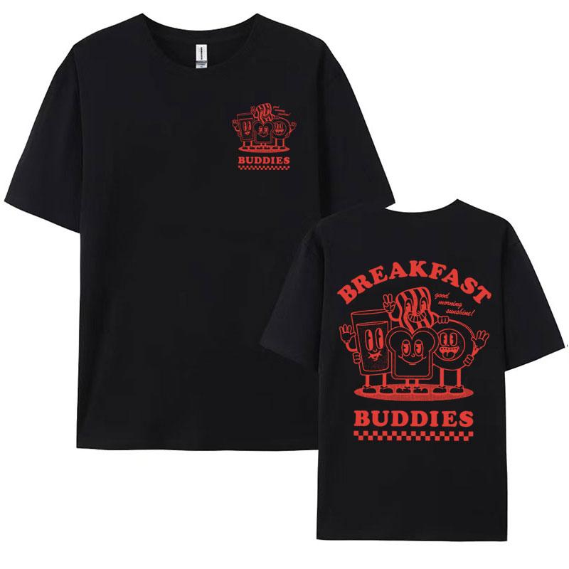 BREAKFAST BUDDIES Funny Meme T Shirt Mens Women Fashion Retro Cartoon Tee Shirt Cute Summer Casual Aesthetic Tshirt Streetwear