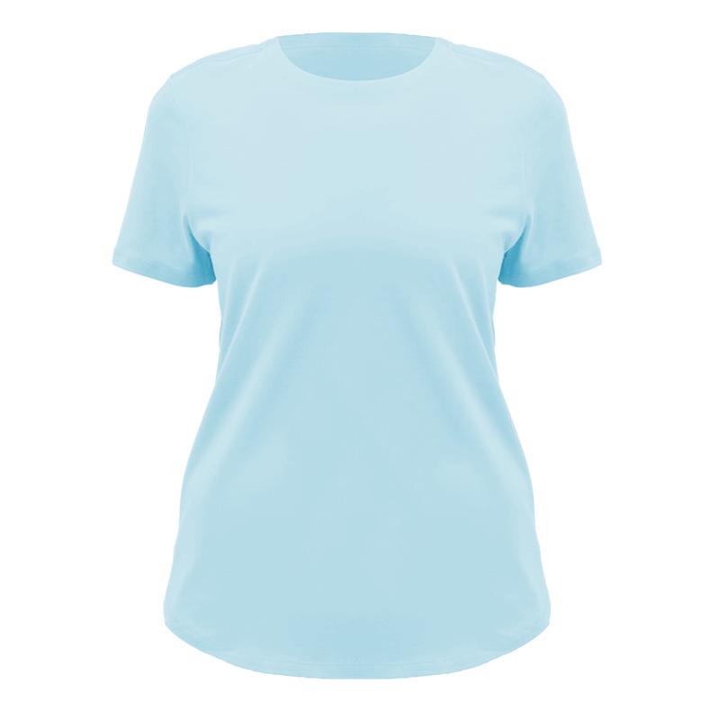Women's Short Sleeve Round Neck Cotton-Spandex Yoga T-Shirt - Soft, Comfortable, Solid Color for Fitness & Casual Wear.