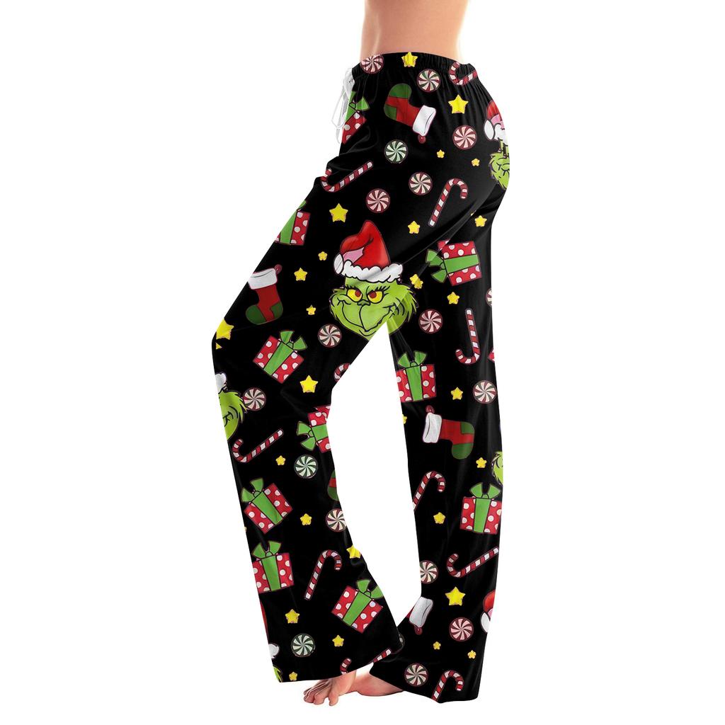 Womens Pajama Pants Sleepwear Casual Drawstring Elastic Waist Pants Comfy Straight Yoga Loose Trousers