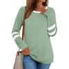 Camiseta Casual Feminina Manga Longa Gola Redonda Patchwork Color Block