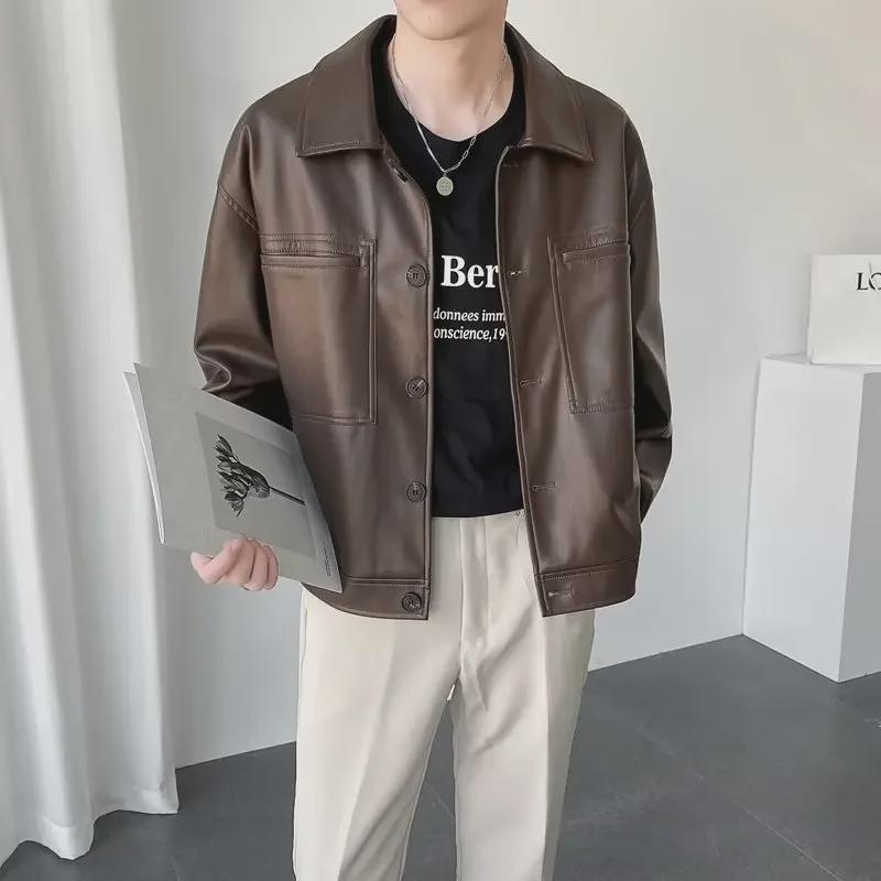 Men's Korean Style Retro Loose Leather Motorcycle Jacket