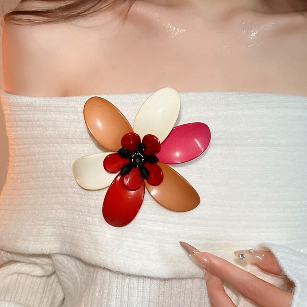 Glass Acrylic Big Flower Badge Pin Exaggerated Vintage Colors Clothes Pin  Girls