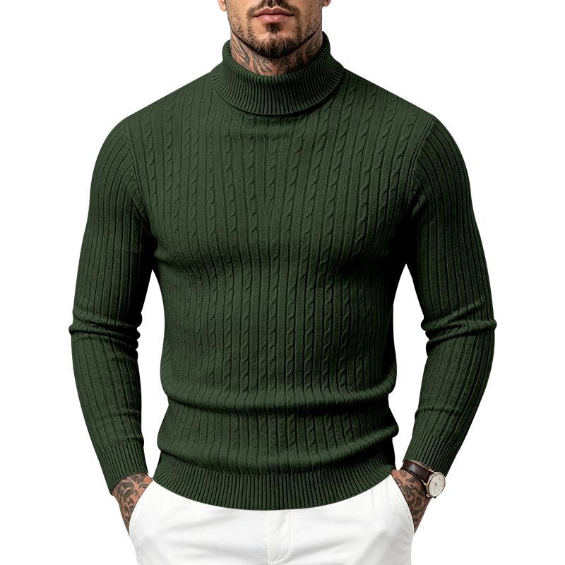 Men's Cable Knit Turtleneck Sweater, High Neck Long Sleeve Chunky Knit Pullover, Winter Casual Warm Knitwear for Men