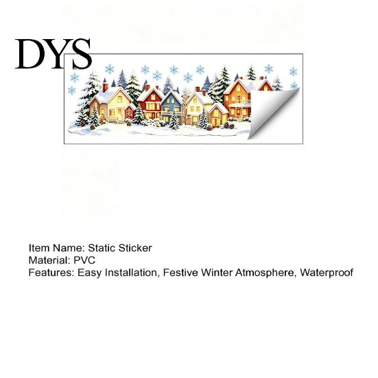 Snowflake Scene Wall Art Christmas Snow Village Static Window Cling, Glowing Warm Scenery Sticker DIY for Glass, Snowman House Winter Decor